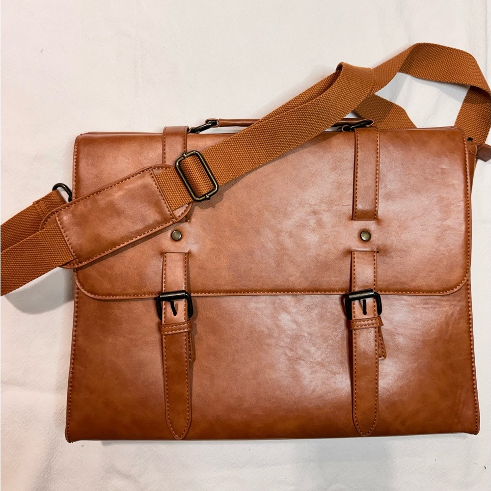 Brown Faux Leather Laptop Messenger Bag Briefcase Work Office Shoulder BagUnisex